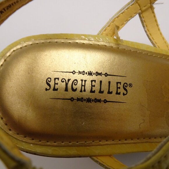 Seychelles Yellow Stripe cork Stacked Heel wedges 8 - Picture 5 of 5